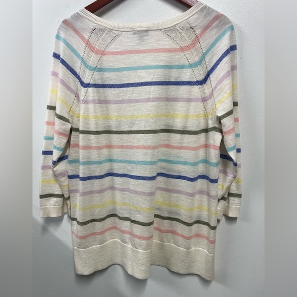 Talbots RAGLAN V-NECK HIGH-LOW SWEATER - FADED STRIPE COTTON WOMEN L - Picture 3 of 9